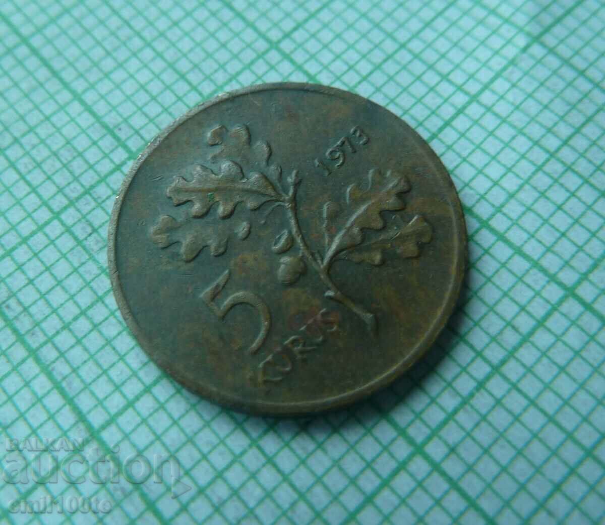 5 kurush 1973 Turkey with price 1.00 BGN | € 0.51 5 kurush 1973 Turkey with price 1.00 BGN | € 0.51