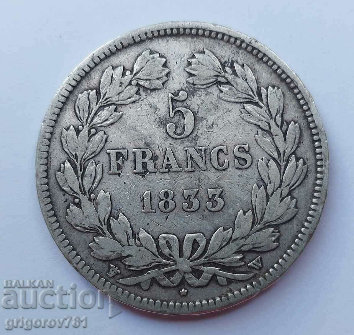Ασημένιο 5 φράγκα Γαλλία 1833 W Louis Philippe ασημένιο νόμισμα #2