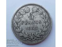 5 franci argint Franța 1833 W Moneda de argint Louis Philippe # 2