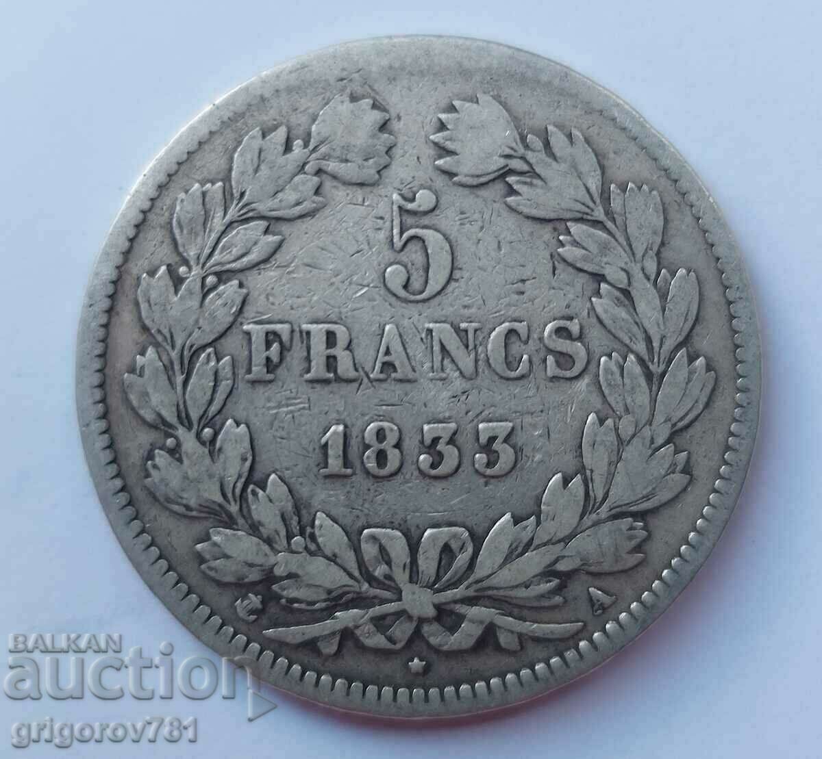 5 франка сребро Франция 1833 A Луи Филип сребърна монета #3