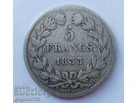 Ασημένιο 5 φράγκα Γαλλία 1833 Ασημένιο νόμισμα Louis Philippe # 3