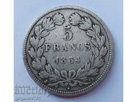 Ασημένιο 5 φράγκων Γαλλία 1834 Ασημένιο νόμισμα Louis Philippe # 4