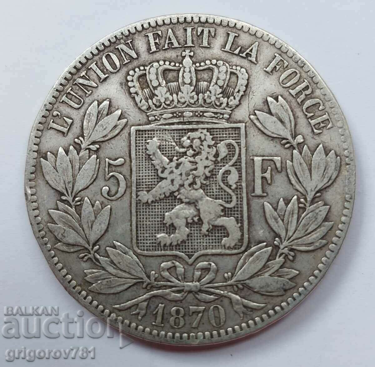 5 franci argint Belgia 1870 - moneda de argint # 21 cu preț € 34.26 | 67.01 BGN