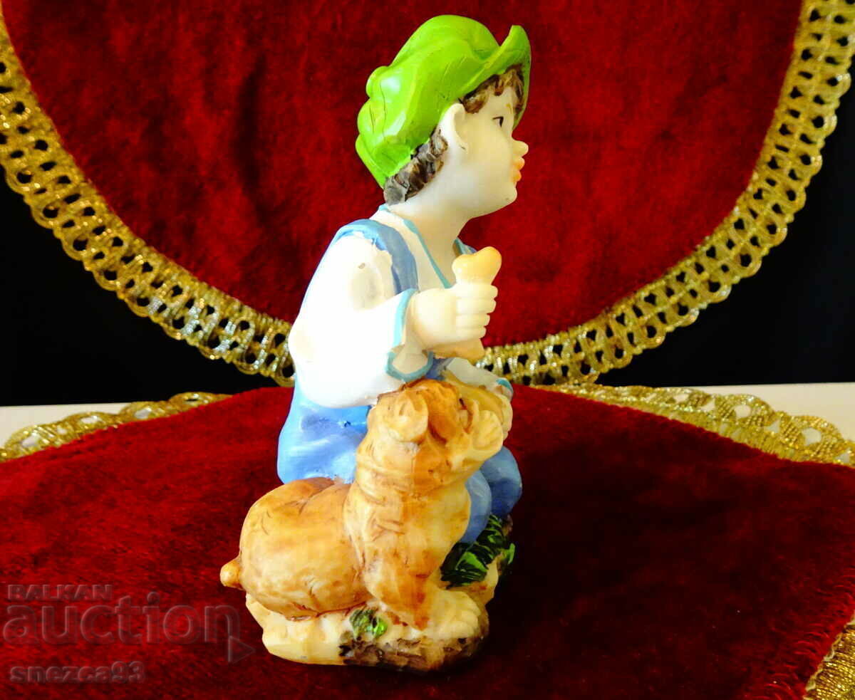 Auction German porcelain figurine Child with dog Auction German porcelain figurine Child with dog