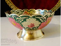 Бронзова бонбониера,клетъчен емайл,паун.