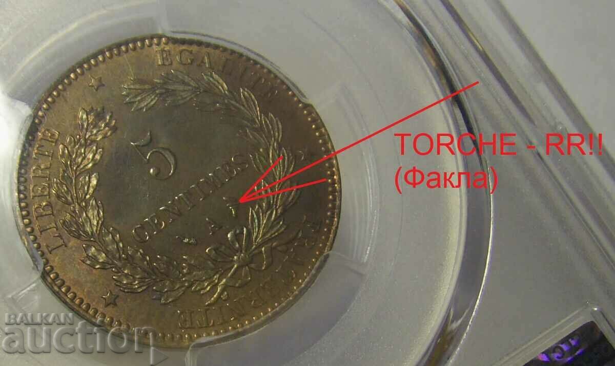 Auction 2150 BGN !! RRR !! TORCH France 5 centimes 1896 MS64BN Auction 2150 BGN !! RRR !! TORCH France 5 centimes 1896 MS64BN