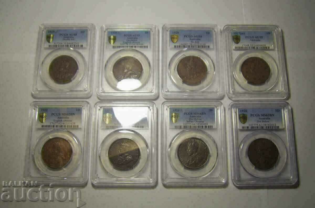 Australia 1 penny 1919 Double dot AU55 PCGS Collection Coins