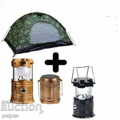 Cort-patru locuri + lanternă solară LED de camping