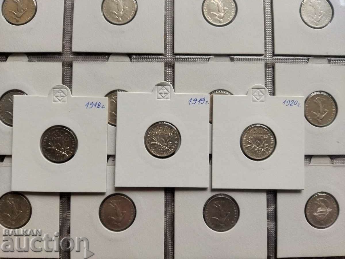 Delivery of All 50 centime coins from 1898 to 1920 Delivery of All 50 centime coins from 1898 to 1920