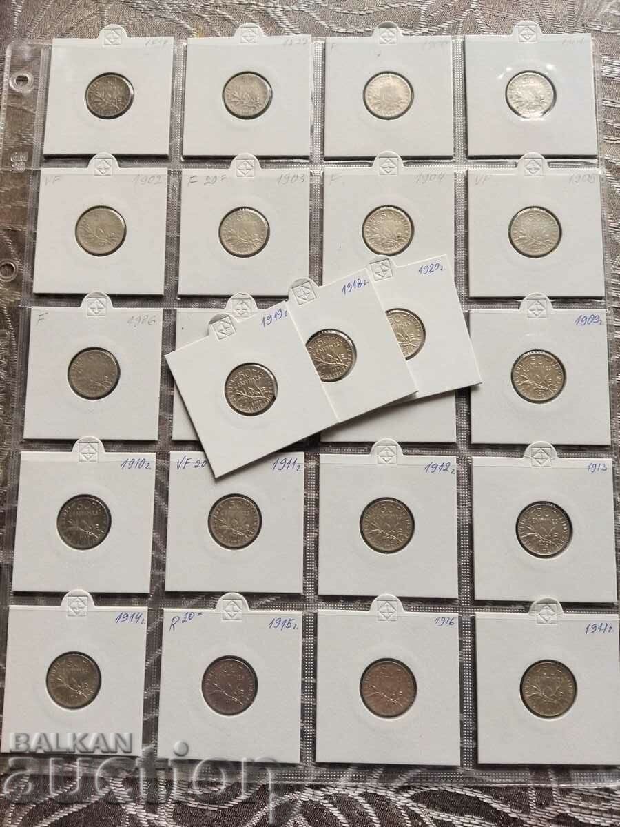 All 50 centime coins from 1898 to 1920 All 50 centime coins from 1898 to 1920
