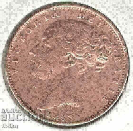 Regatul Unit-1 Farthing-1853-KM# 725-Victoria,1st.portrait