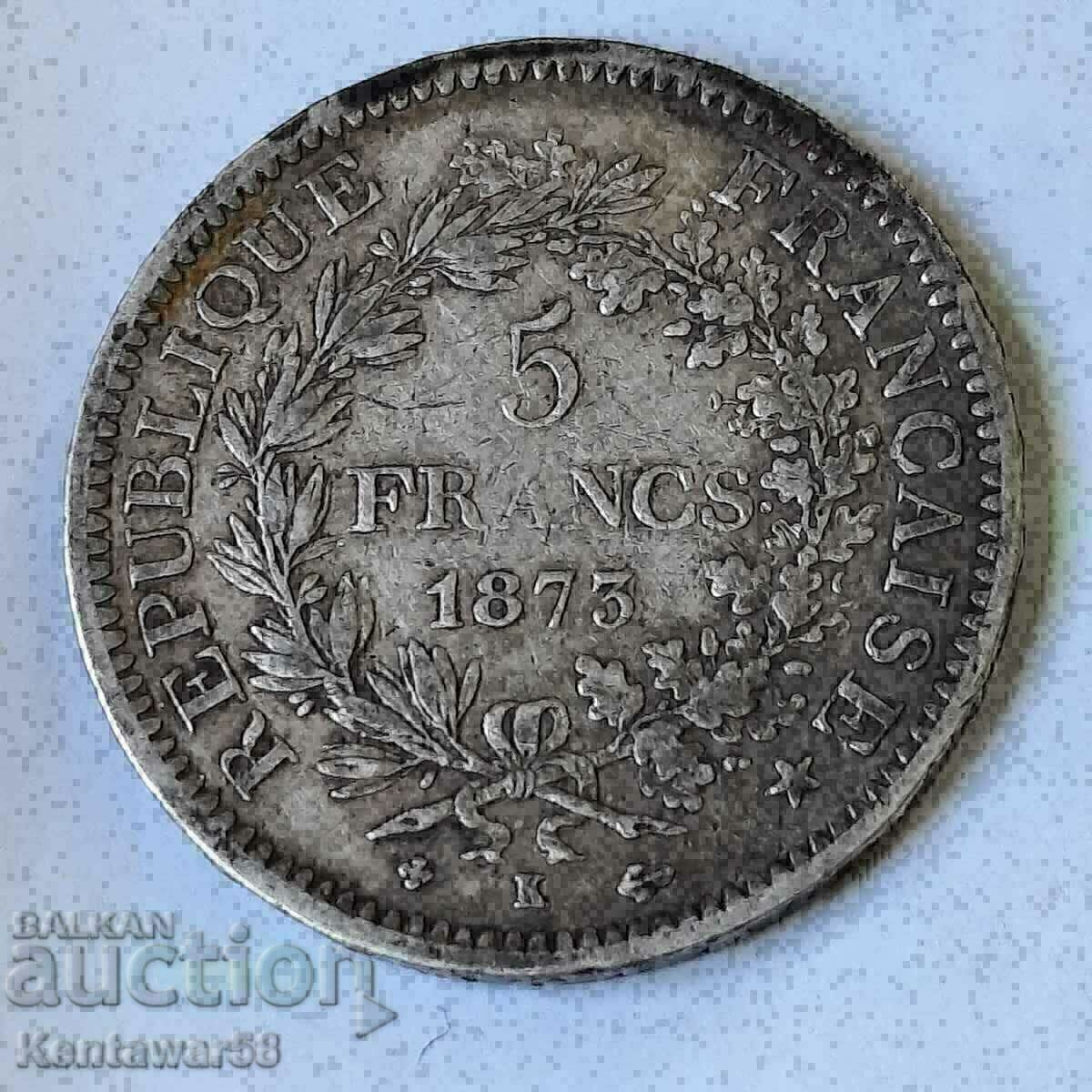 Franta 5 franci 1873 K, argint.