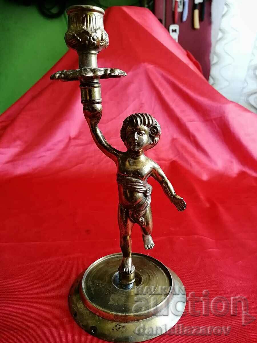 Бронзов Бароков Свещник Момченце