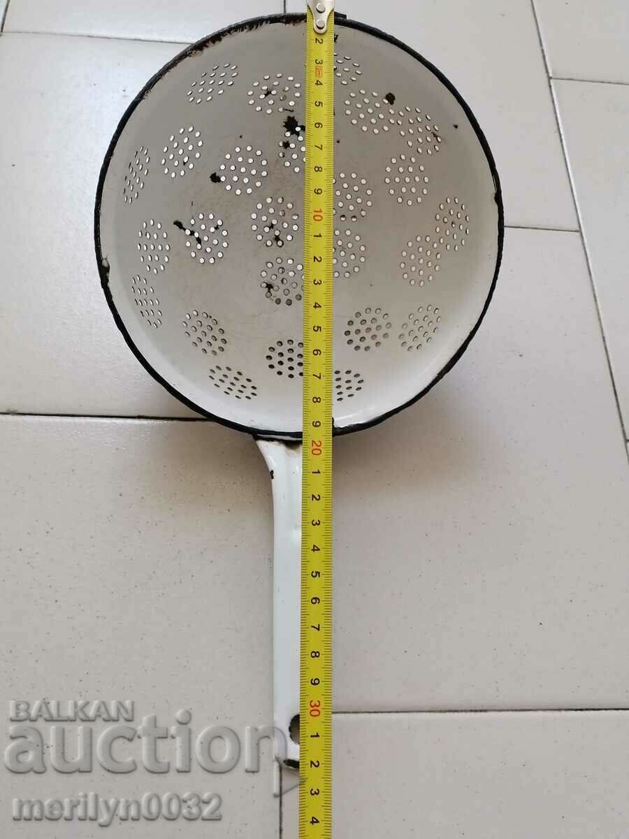 Auction Old enameled colander, court with enamel injured by the People's Republic of Bulgaria Auction Old enameled colander, court with enamel injured by the People's Republic of Bulgaria