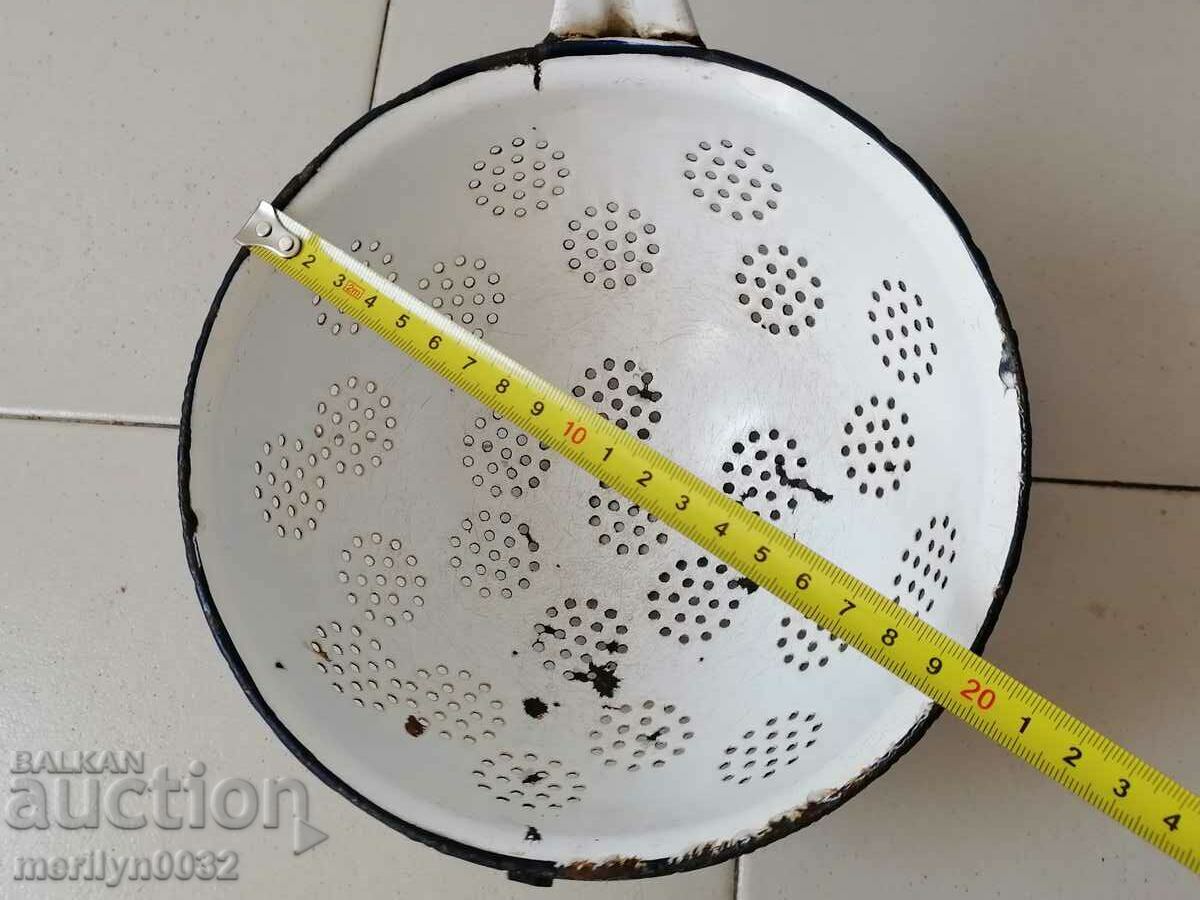 Delivery of Old enameled colander, court with enamel injured by the People's Republic of Bulgaria Delivery of Old enameled colander, court with enamel injured by the People's Republic of Bulgaria