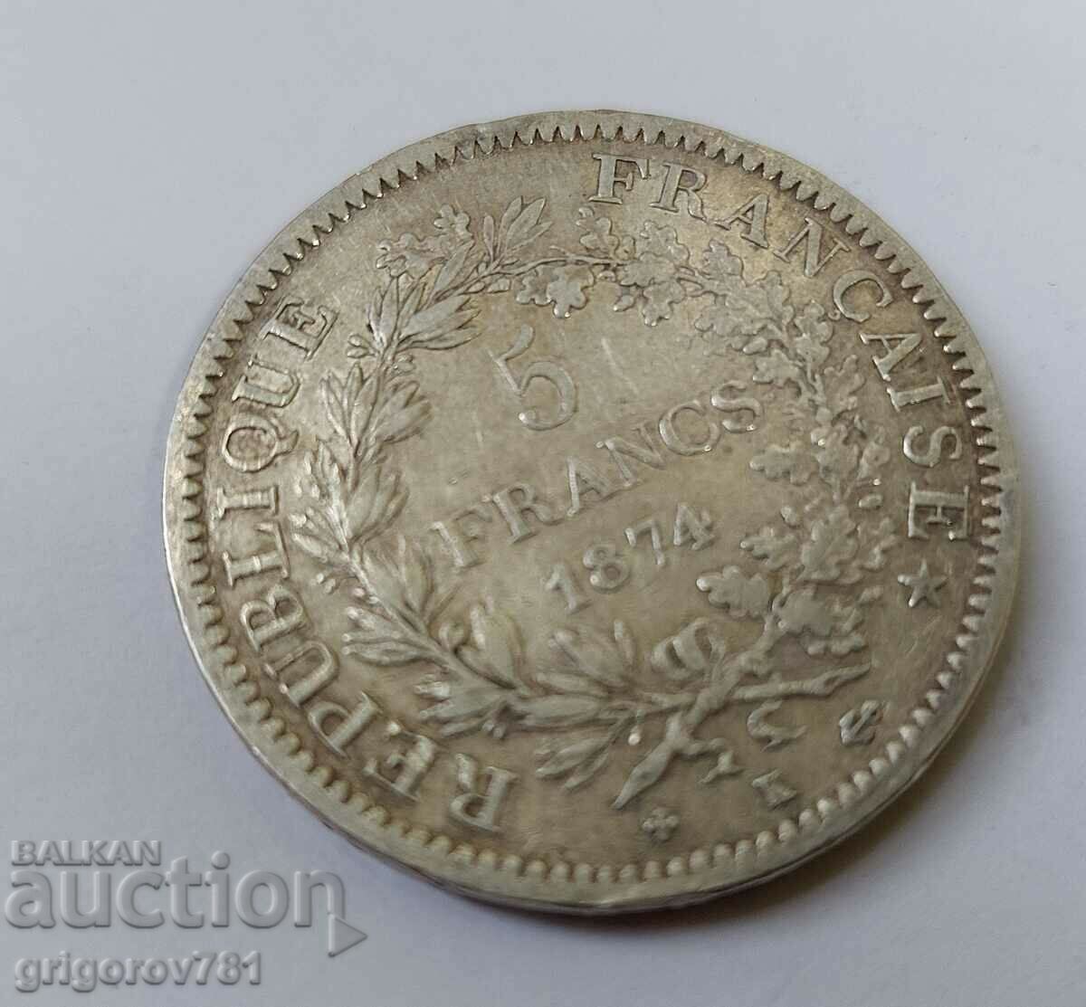 Δημοπρασία Ασημένιο 5 φράγκα Γαλλία 1874 Κ - ασημένιο νόμισμα # 30