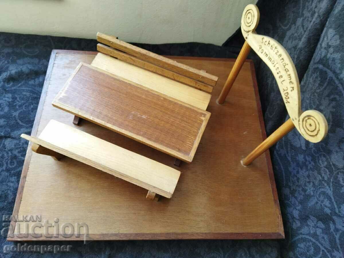 Wooden mock-up table with benches