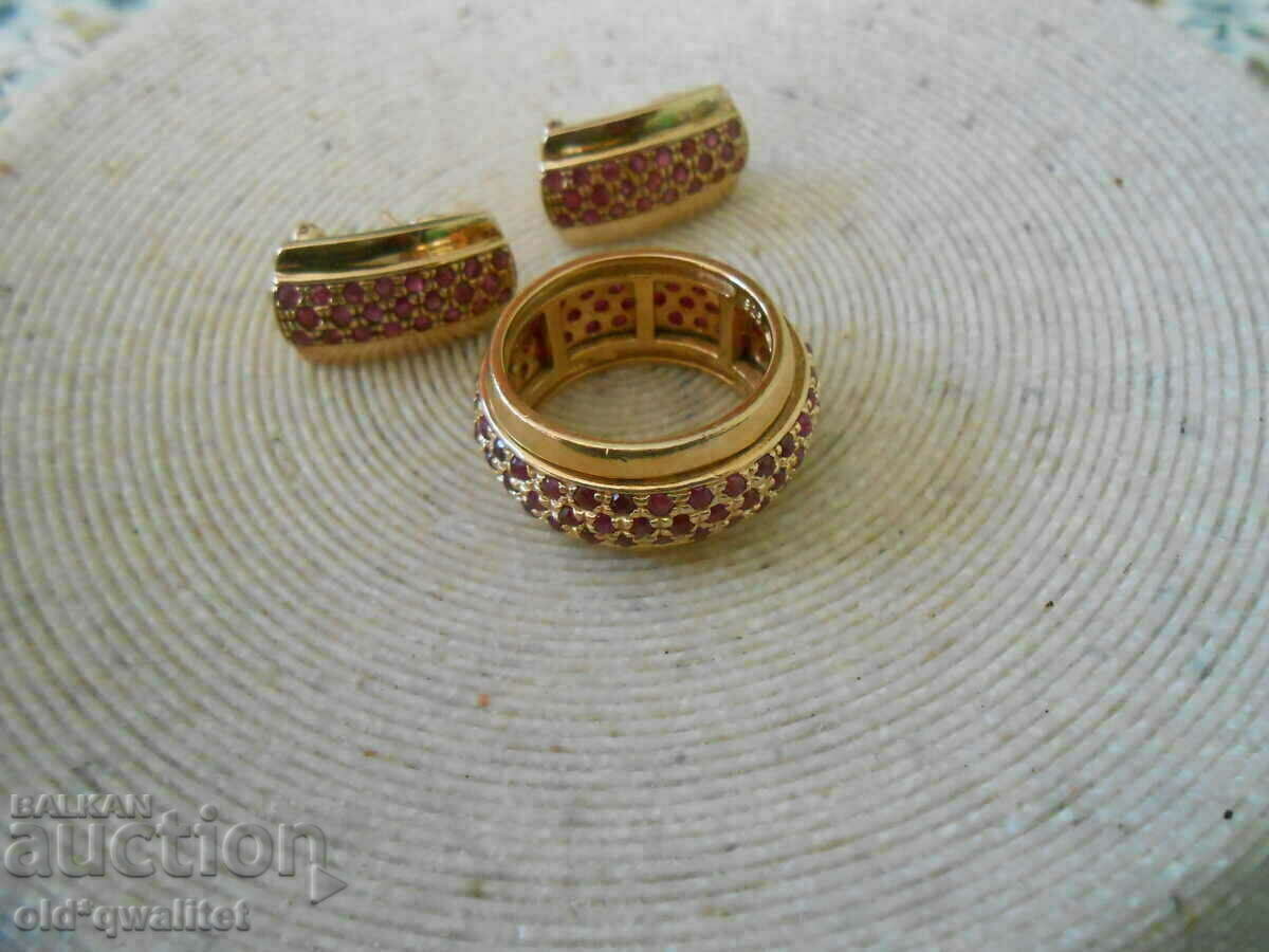 Auction  Only: Fine silver EARRINGS, gold plating Silver 925, Ruby