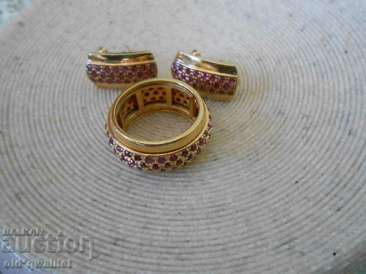 Delivery of Only: Fine silver EARRINGS, gold plating Silver 925, Ruby