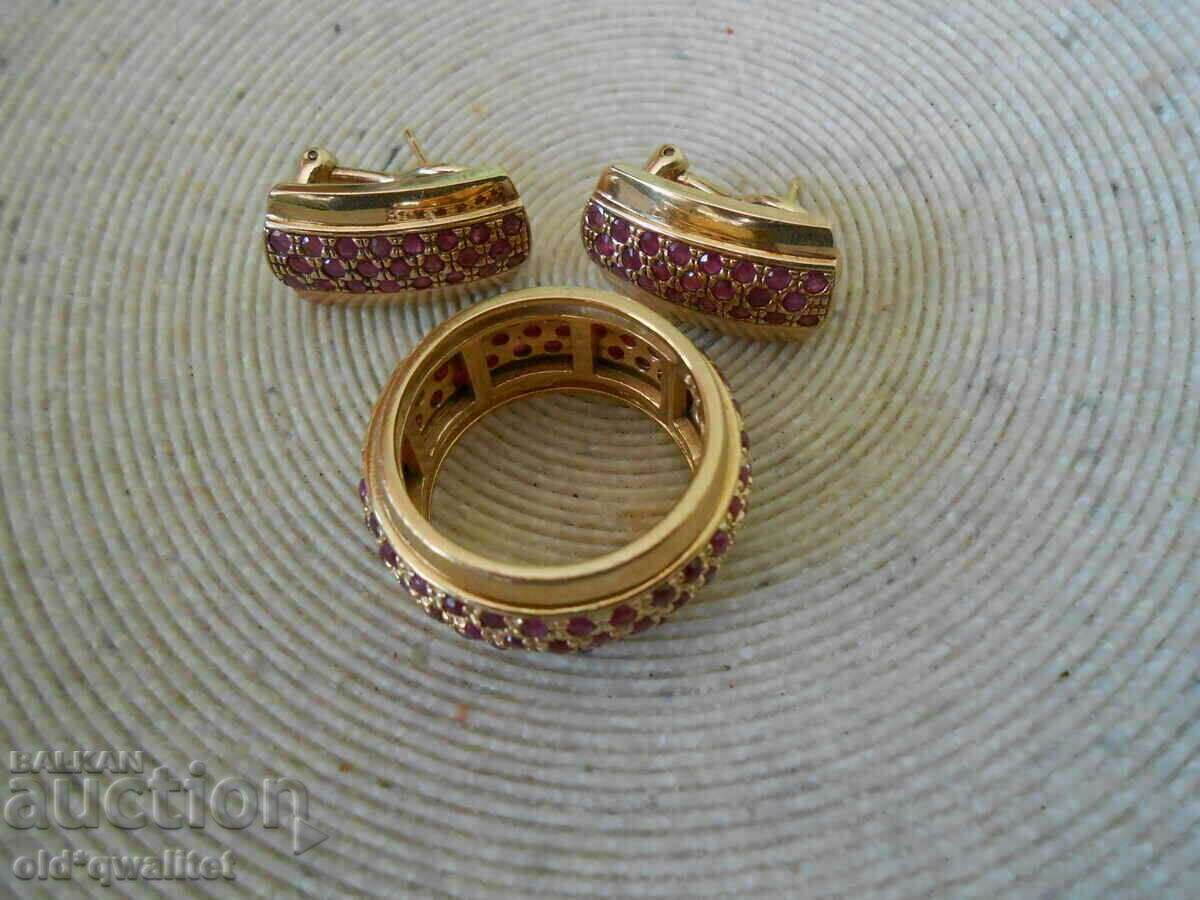 Only: Fine silver EARRINGS, gold plating Silver 925, Ruby - 5