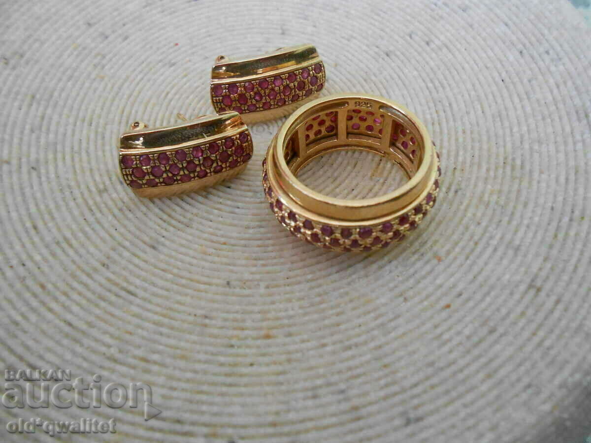 Only: Fine silver EARRINGS, gold plating Silver 925, Ruby - 6