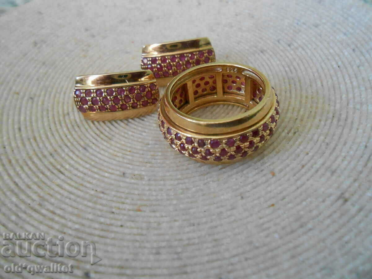 Only: Fine silver EARRINGS, gold plating Silver 925, Ruby - 7