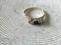 Gold ring, 2 x Diamond, 1 x Sapphire, Gold 585