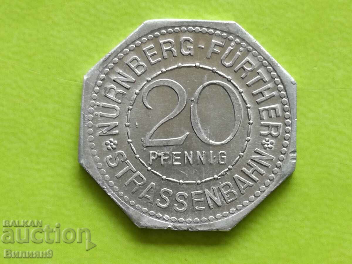 20 pfennig 1921 Nuremberg Germany Unc
