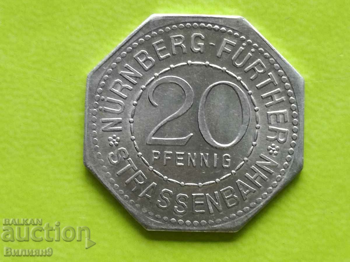 20 pfennig 1921 Nürnberg Germania Unc 2