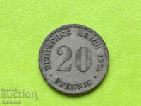 20 pfennigs '' D '' 1874 Γερμανία Ασημένιο