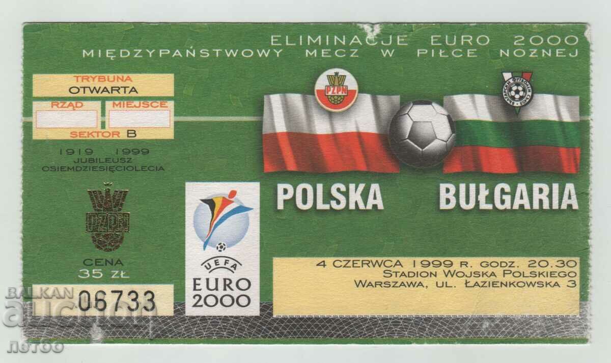 Football ticket Poland-Bulgaria 1999