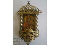 antique Russian homemade lamp with iconostasis