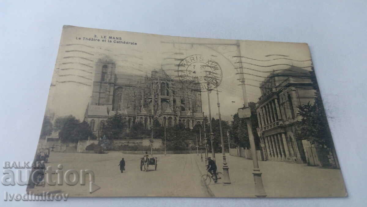Пощенска картичка Le Mans Le Theatre et la Cathedrale 1936