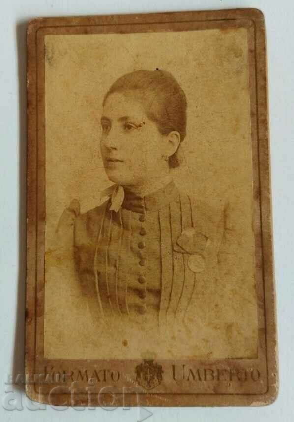 1890S WOMAN MEDAL OLD PHOTO PHOTO CARDBOARD