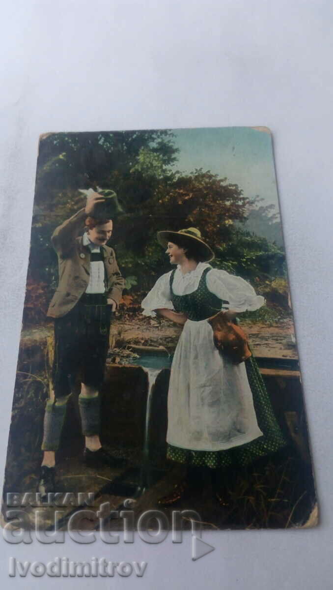 Пощенска картичка Мъж и жена в национални носии 1911