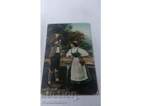 Carte poștală Bărbat și femeie în costume naționale 1911