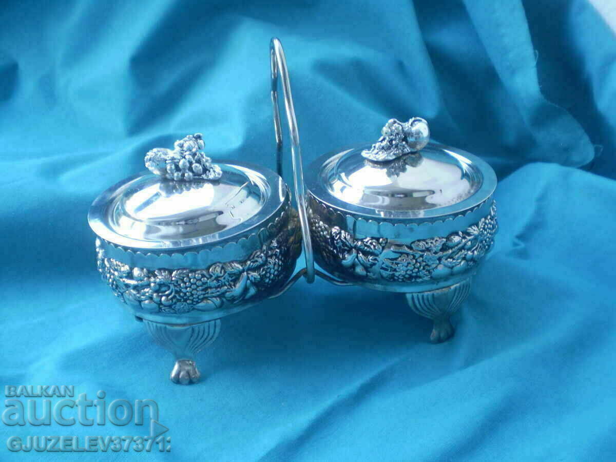 Auction double silver-plated crystal fruit bowl, candy bowl, Auction double silver-plated crystal fruit bowl, candy bowl,