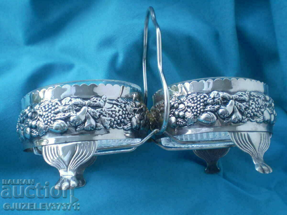 double silver-plated crystal fruit bowl, candy bowl, - 5 double silver-plated crystal fruit bowl, candy bowl, - 5