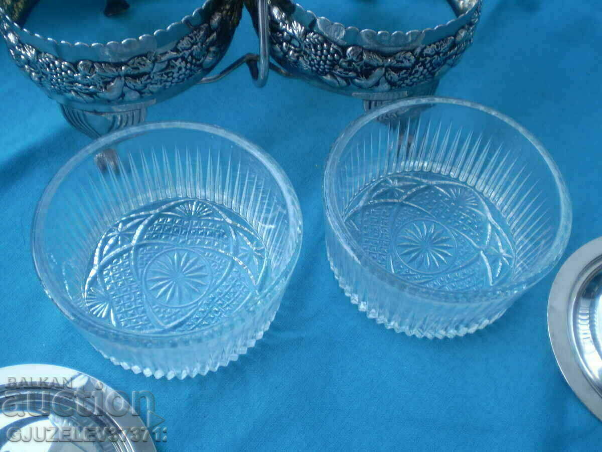 double silver-plated crystal fruit bowl, candy bowl, - 6 double silver-plated crystal fruit bowl, candy bowl, - 6