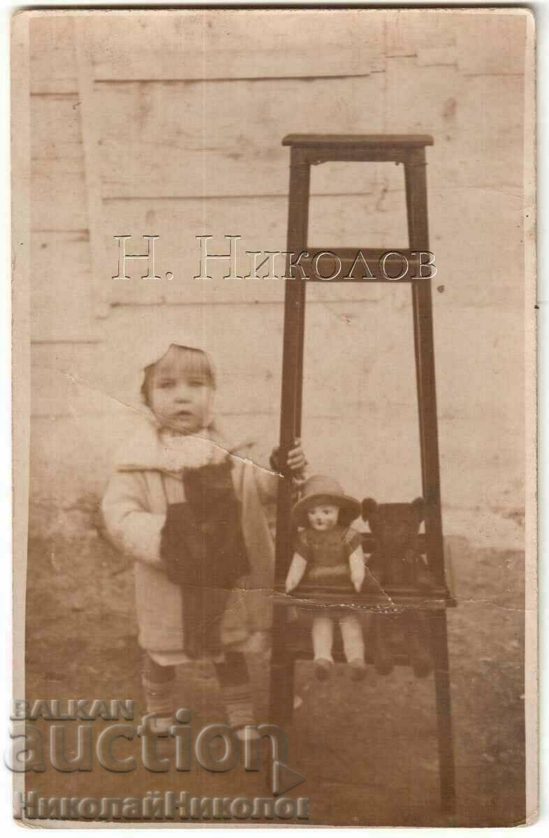 OLD PHOTO CHILD DOLL PLUSH. BEAR GREECE GREEK TEXT B599
