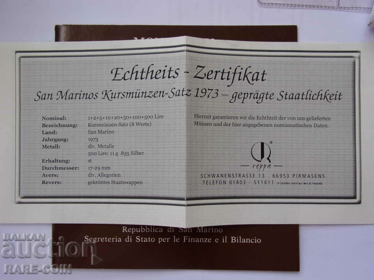RS(39) Set San Marino 1973 UNC PROOF Rar - 7