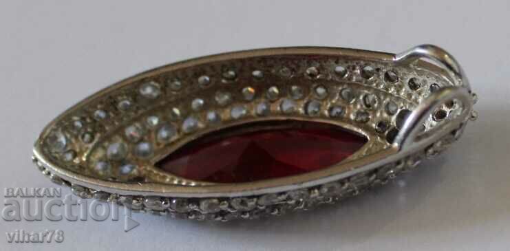 HUGE SILVER PENDANT WITH HUGE RUBY AND FORGED ZIRCONIA - 6