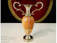 Silver-plated vase, amphora, onyx.