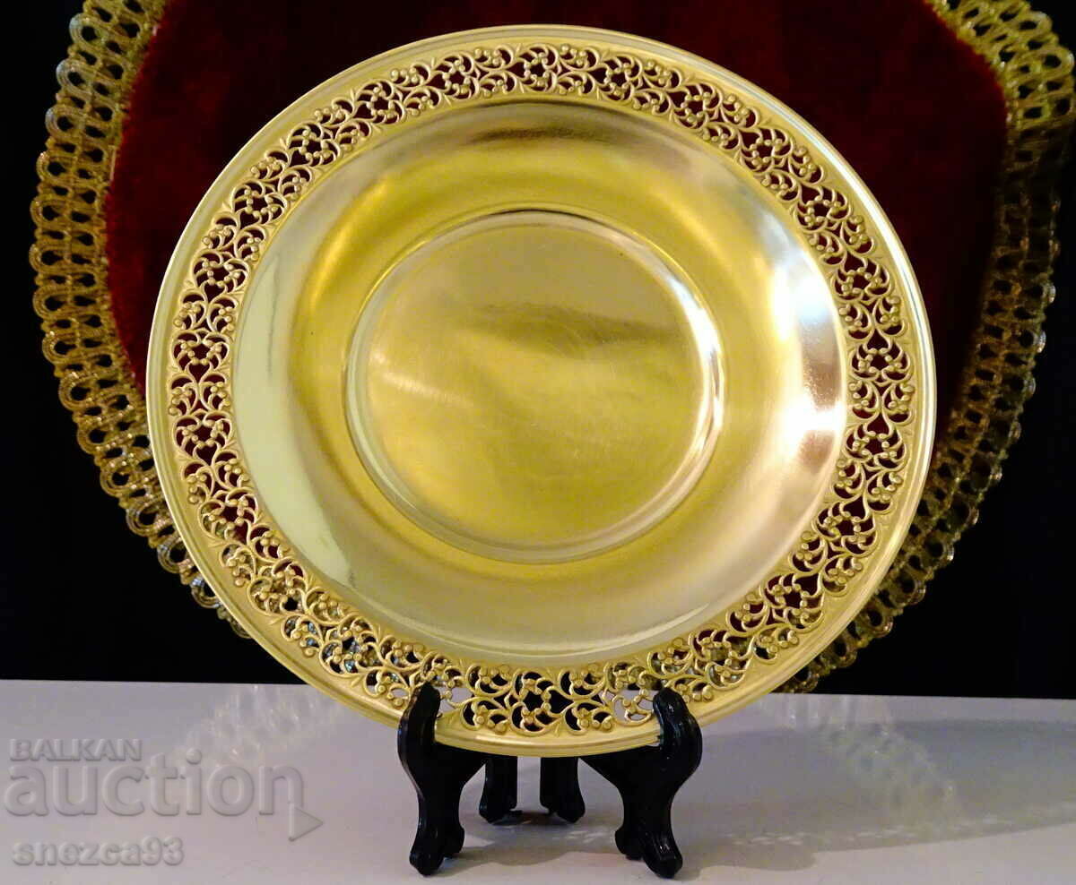 Unique bronze plate with filigree, gilding Unique bronze plate with filigree, gilding