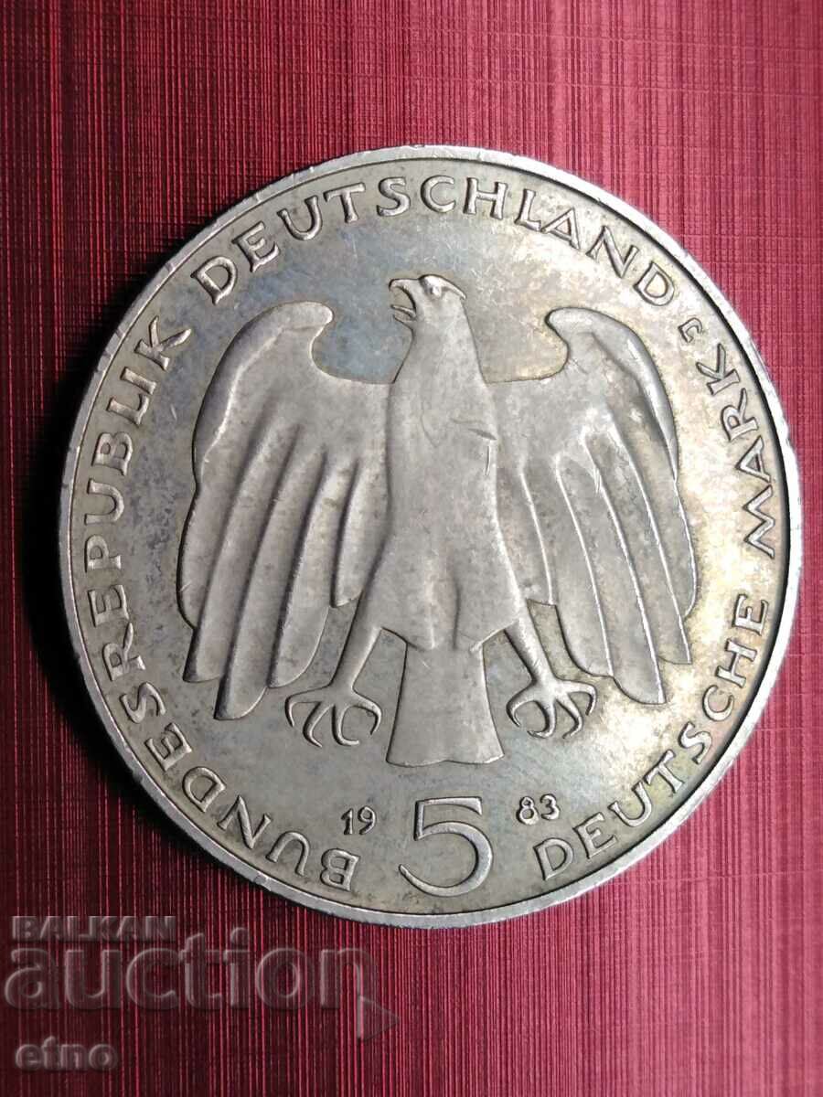 GERMANY 5 MARKS 1983, coin, coins with price 15.00 BGN | € 7.67 GERMANY 5 MARKS 1983, coin, coins with price 15.00 BGN | € 7.67