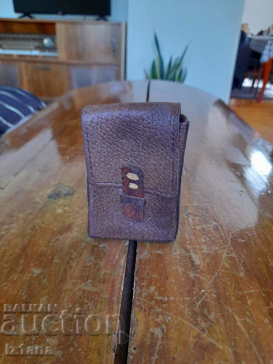 Old leather snuffbox for cigarettes, case