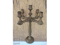Old wooden candlestick for five candles
