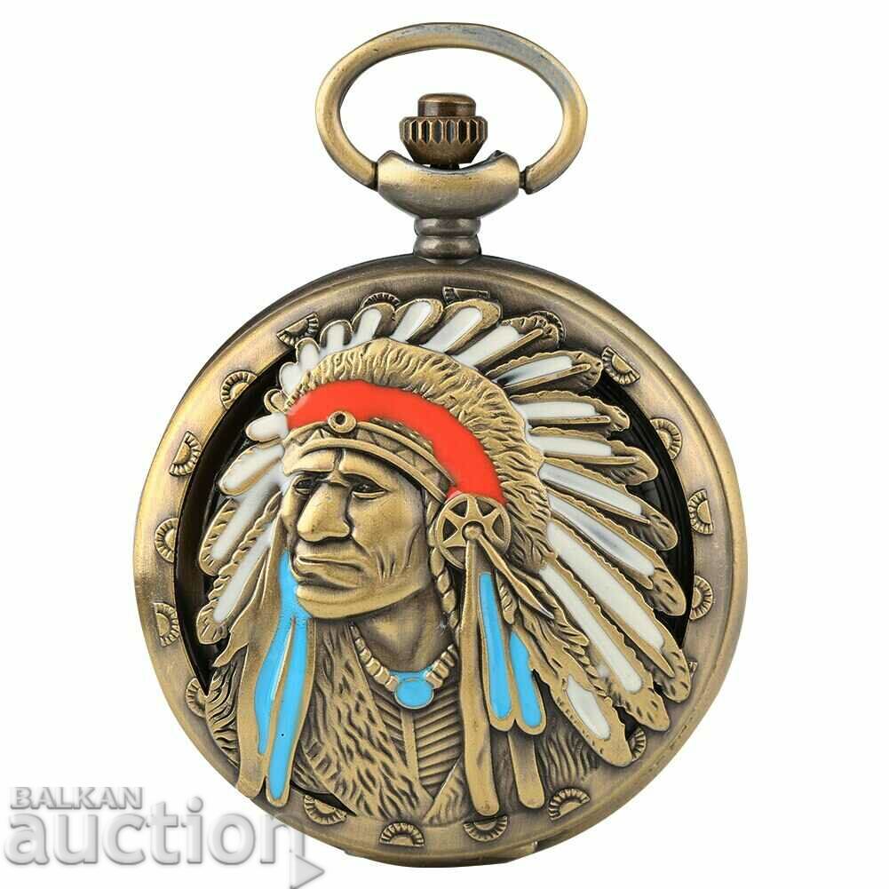 Auction New pocket watch indian chief feathers tribe wild west Auction New pocket watch indian chief feathers tribe wild west