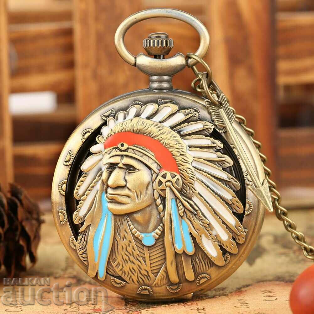 New pocket watch indian chief feathers tribe wild west - 6 New pocket watch indian chief feathers tribe wild west - 6