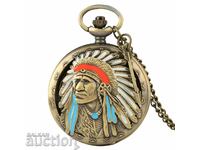 New pocket watch indian chief feathers tribe wild west